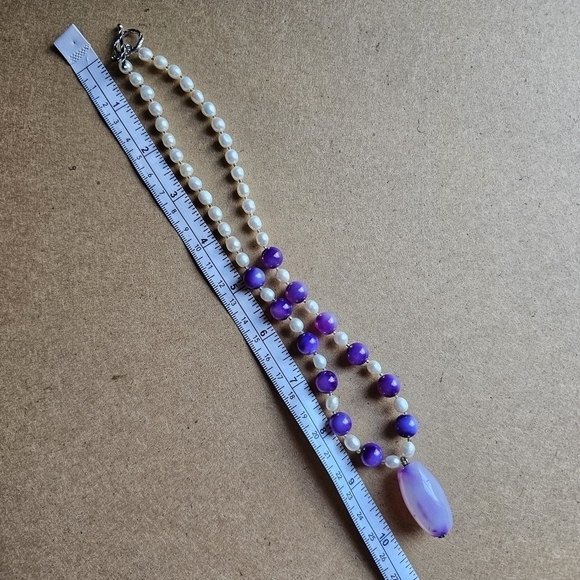Freshwater pearl necklace with purple stones toggle clasp mermaidcore - Picture 5 of 5